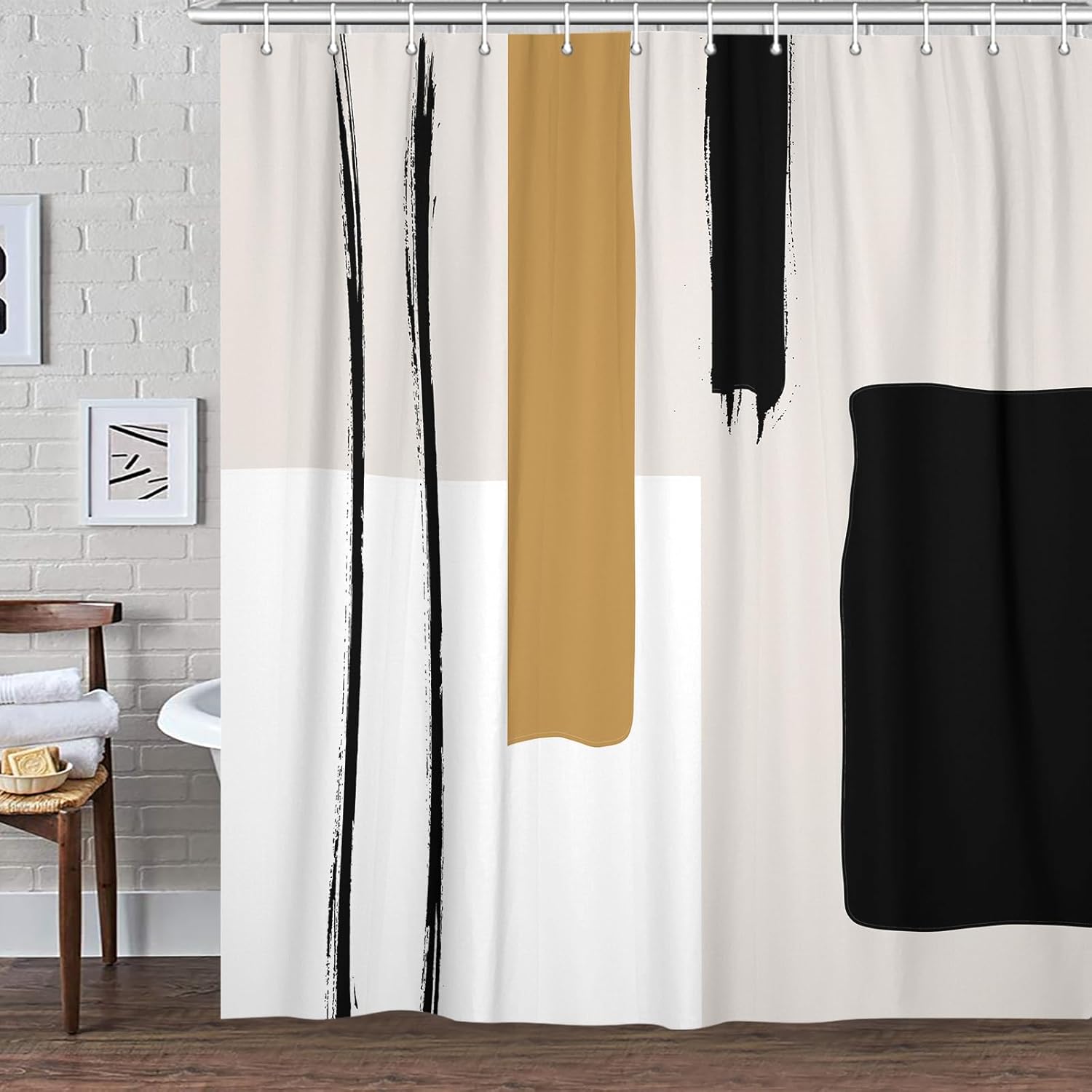 DYNH Abstract Modern Black and White Shower Curtain Set 1