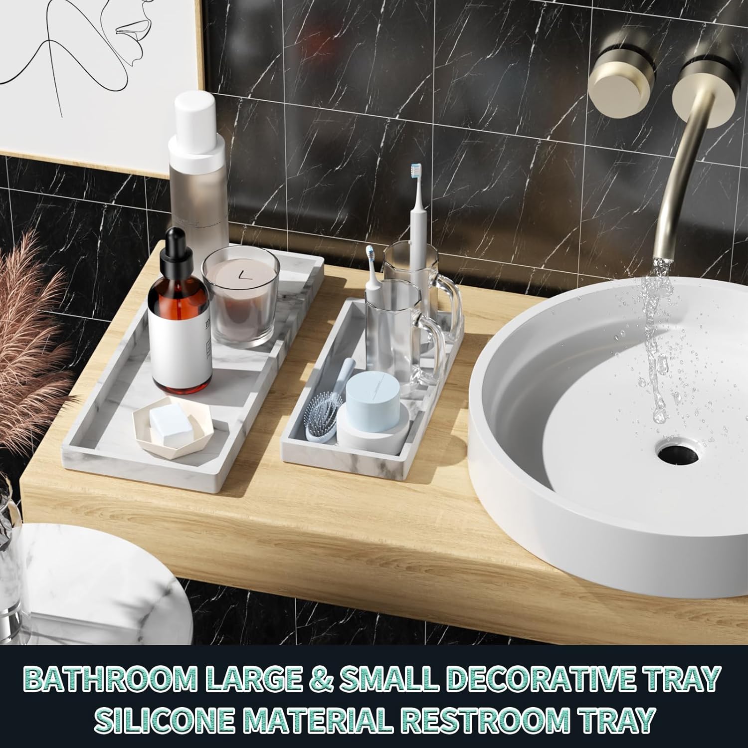 BBK Silicone Vanity Tray 2 Pack - Marble Gray
