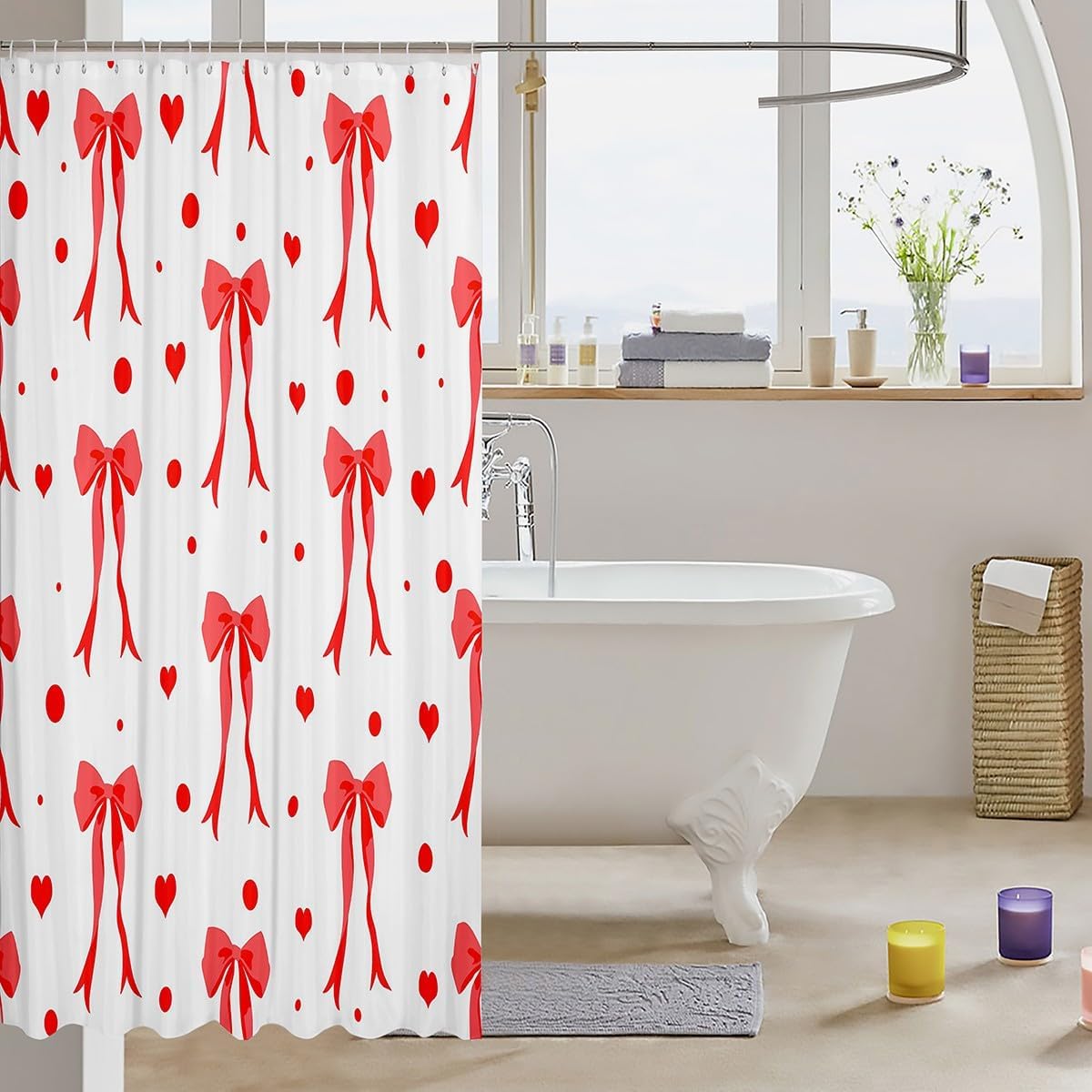 Feelyou Coquette Bows Shower Curtain Set 72x72 Red 1
