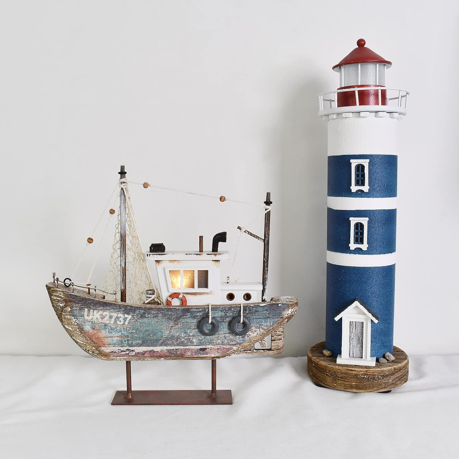 Aecipl Wooden Sailboat Model with LED Light - Nautical Decor Ornament