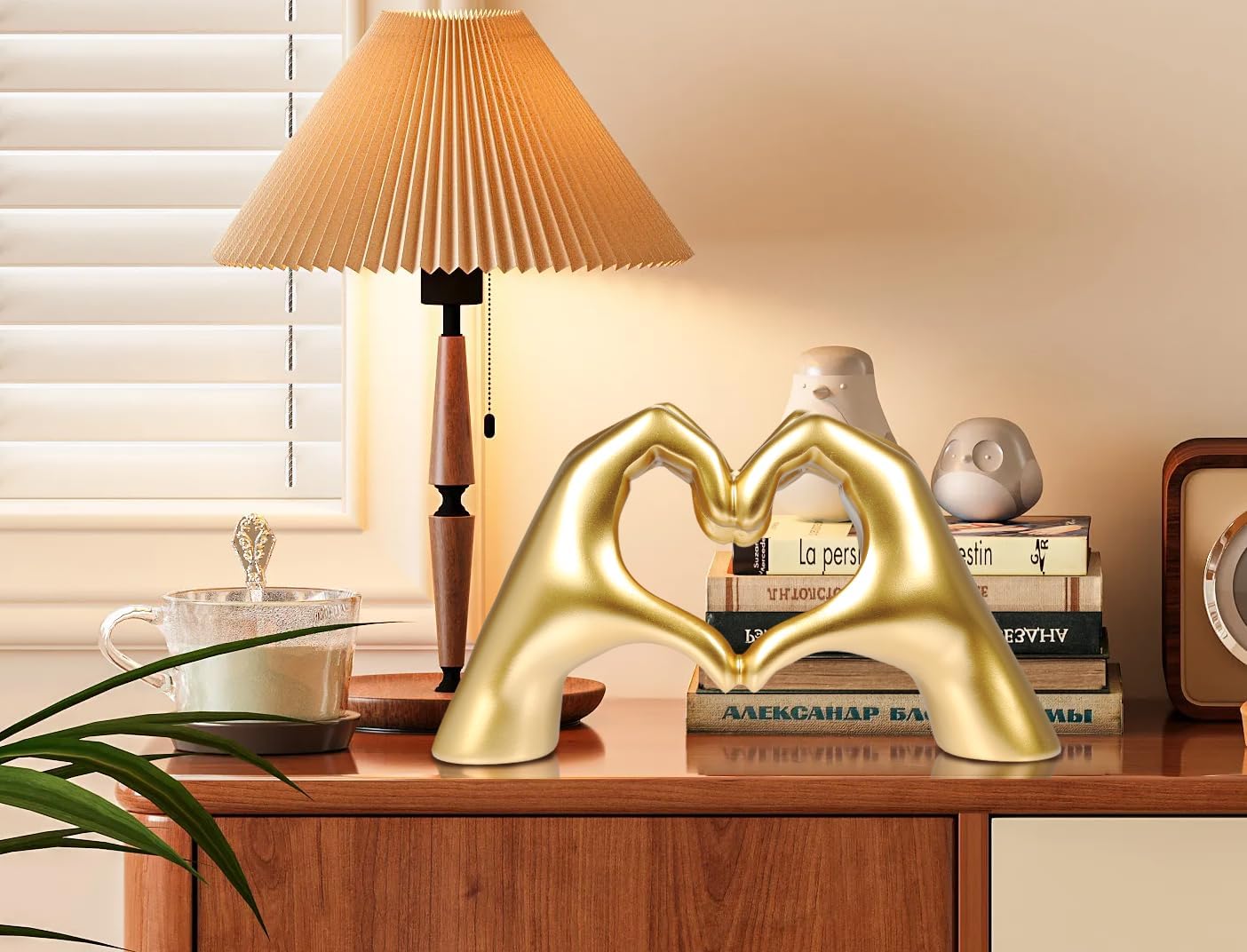 HMASYO Gold Heart Hand Sculpture for Home Decor