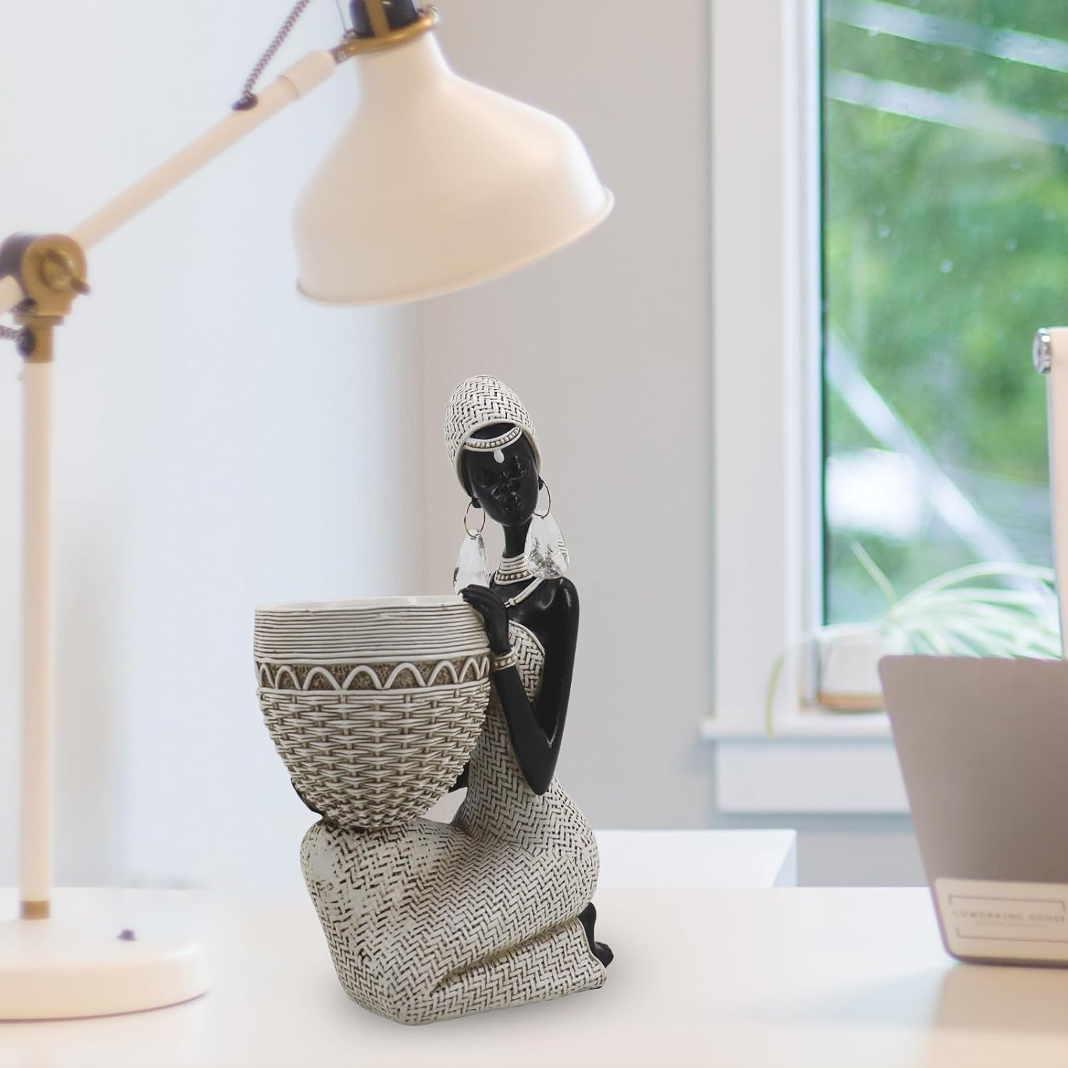Handmade White Tribal Woman Sculpture with Crystal Earrings
