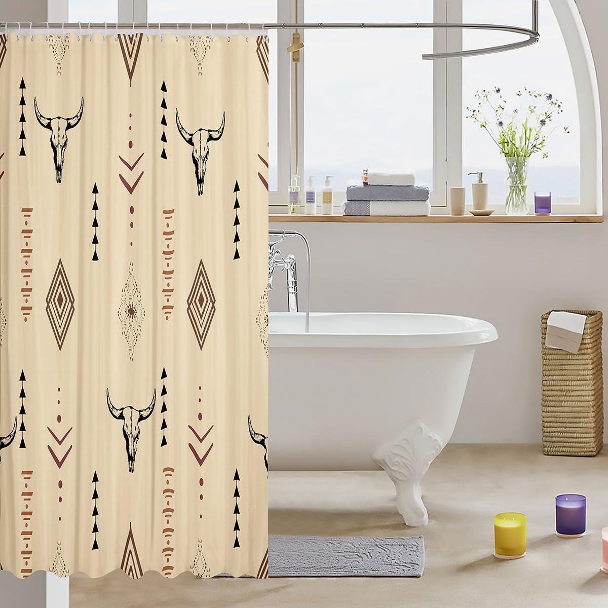 Erosebridal Bull Skull Shower Curtain 72x78