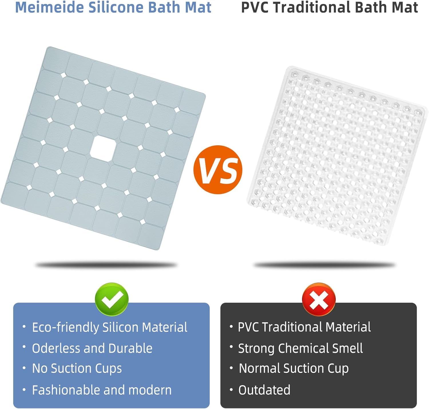 MeimeiDe Non-Slip Silicone Shower Mat 24x24 Inch Grey