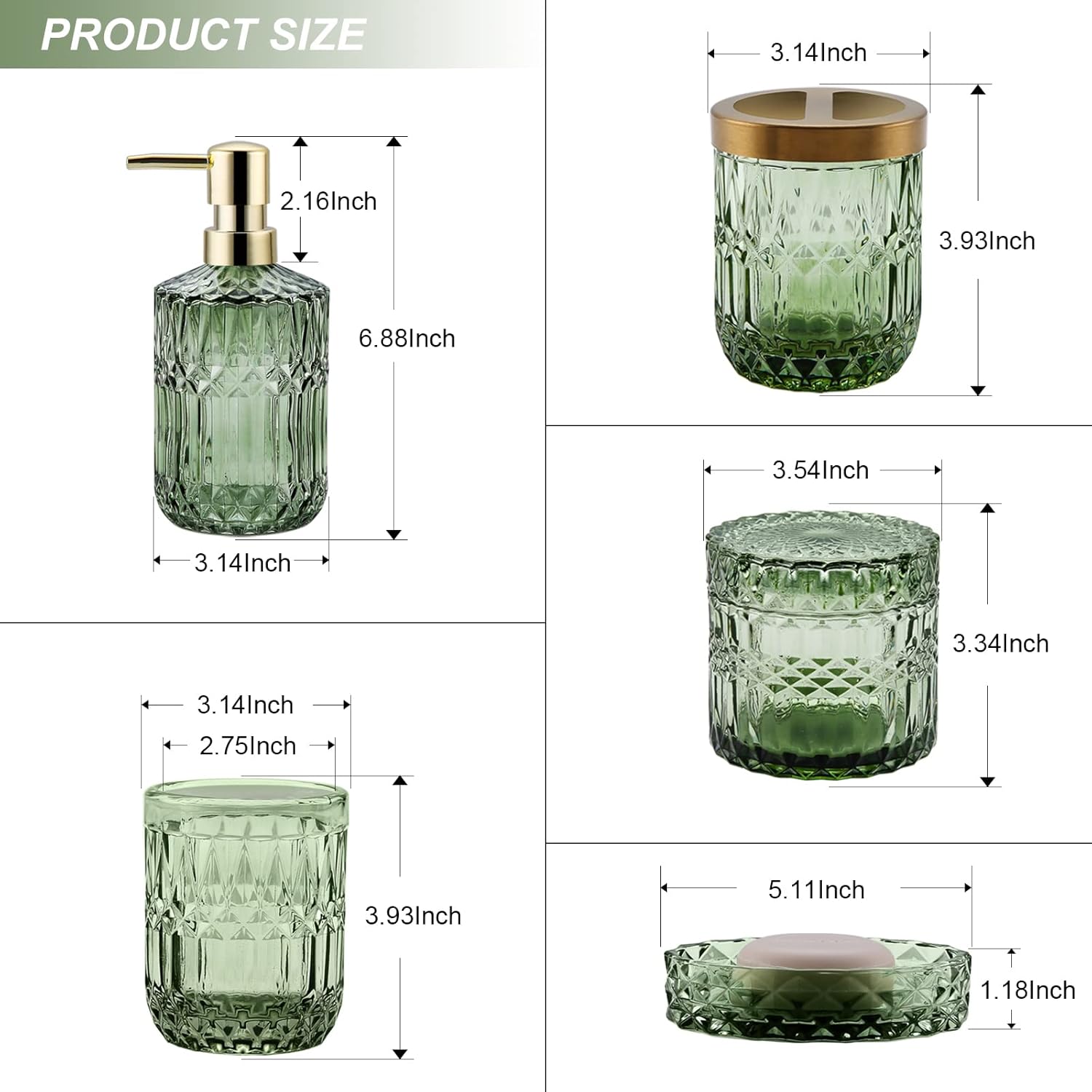 LaMarriti Green Bathroom Accessories Set 5Pcs Clear Glass