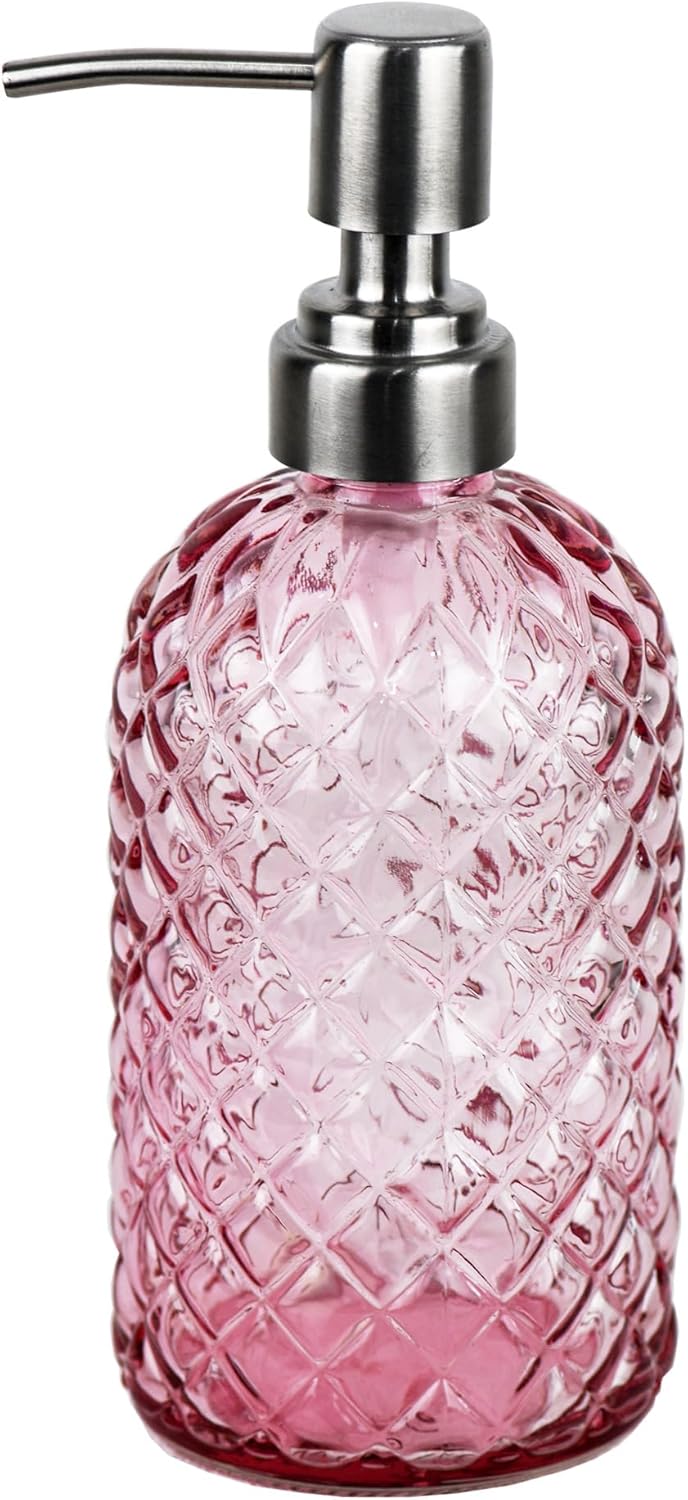 Funly mee Glass Soap Dispenser with Stainless Steel Pump Pink