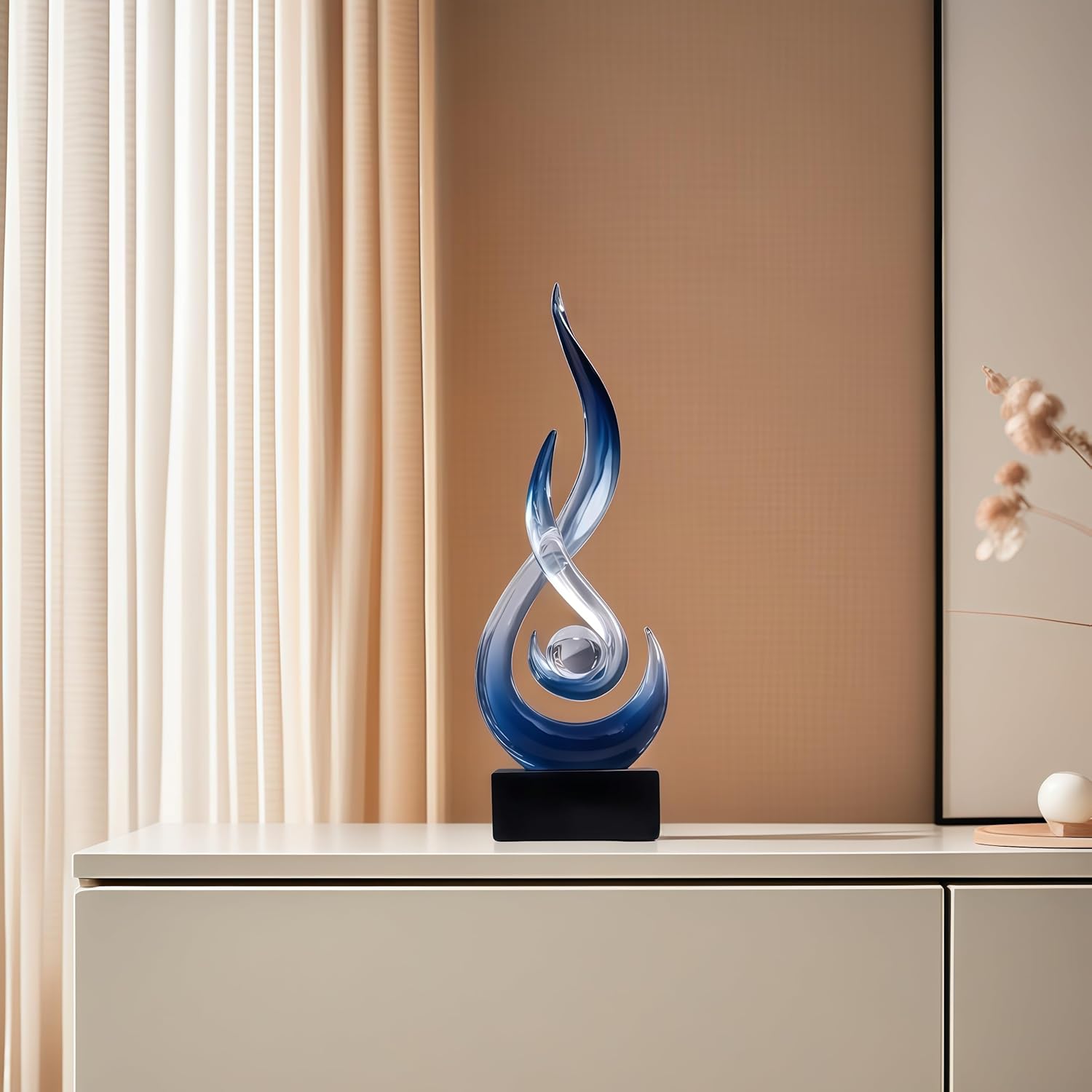 Flame Sculpture Modern Resin Art Decoration in Blue Gradient