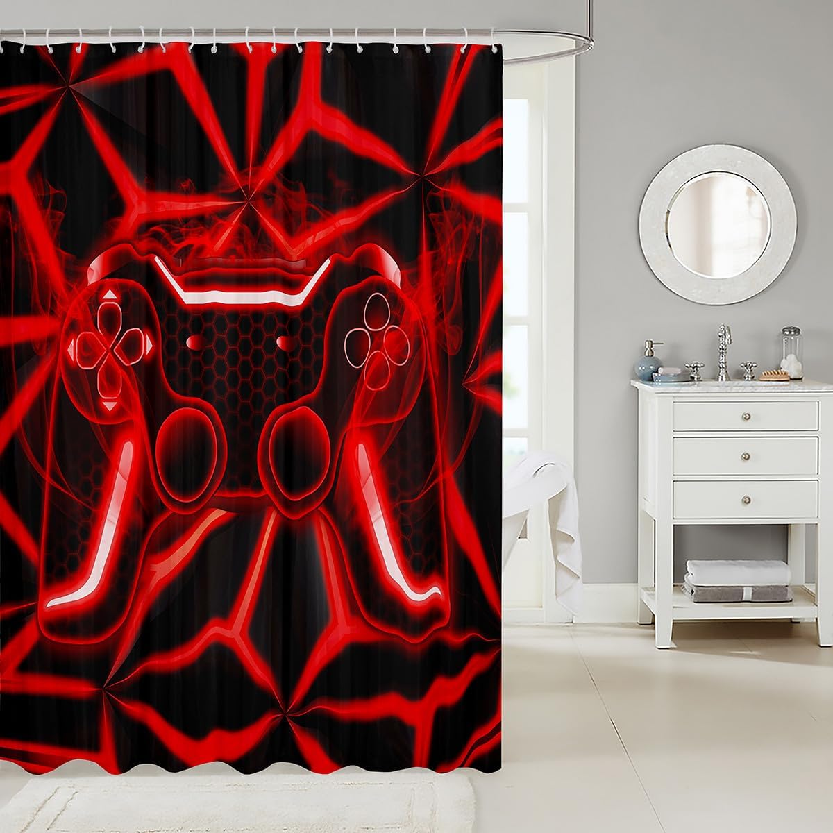 Game Console Shower Curtain 72x72 Waterproof Gaming Design