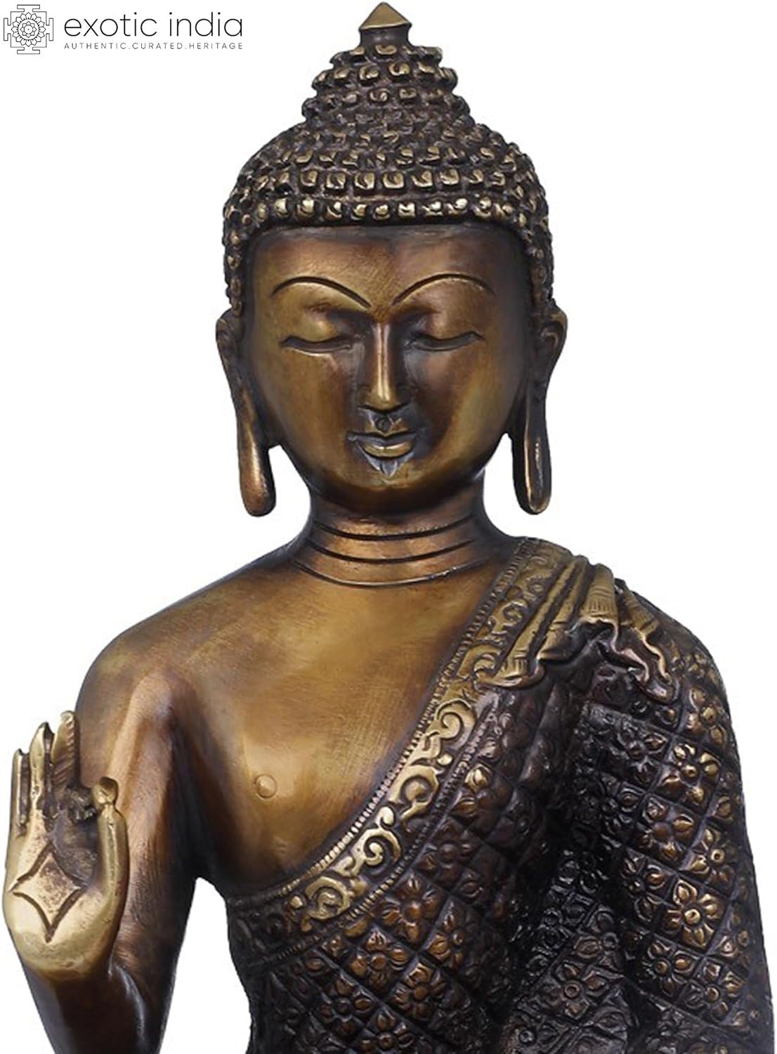 10-Inch Brass Chequered Robe Buddha Statue 1