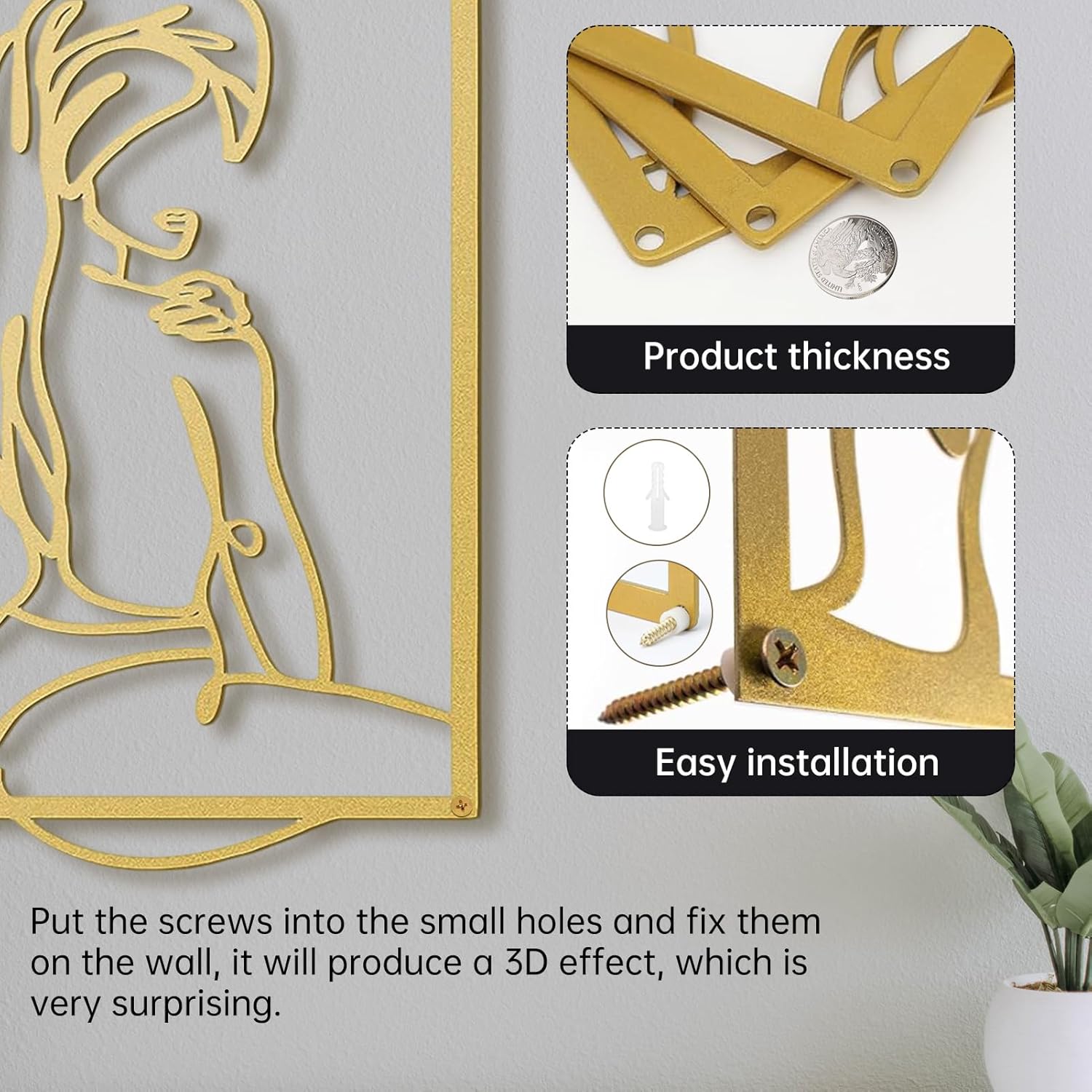 Modern Metal Gold Wall Decor Set 4Pcs Abstract Art Sculptures for Bedroom and Living Room