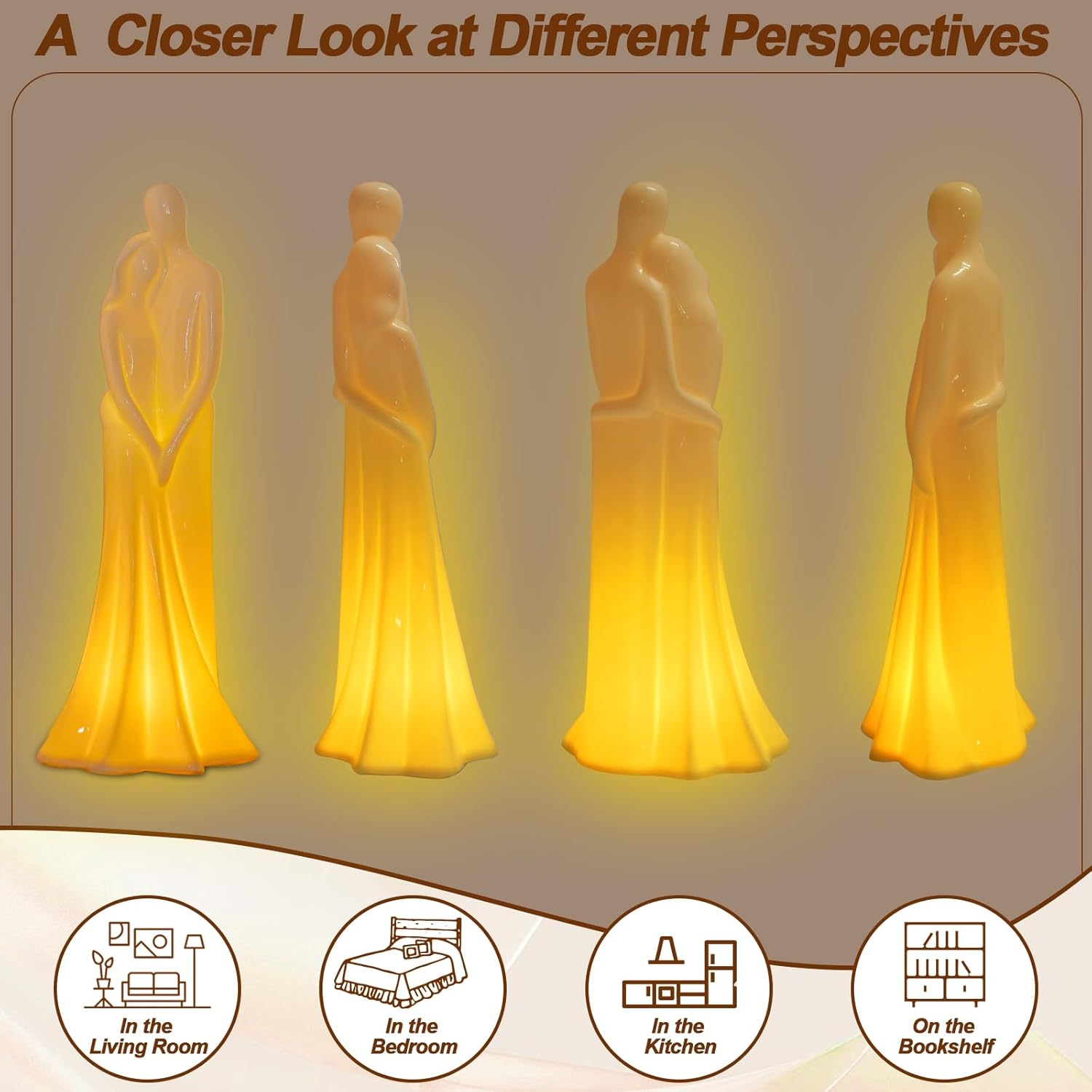 Hugging Couple Sculpture with LED Light 3PCS LR44 Batteries Included Romantic Home Decor for Couples