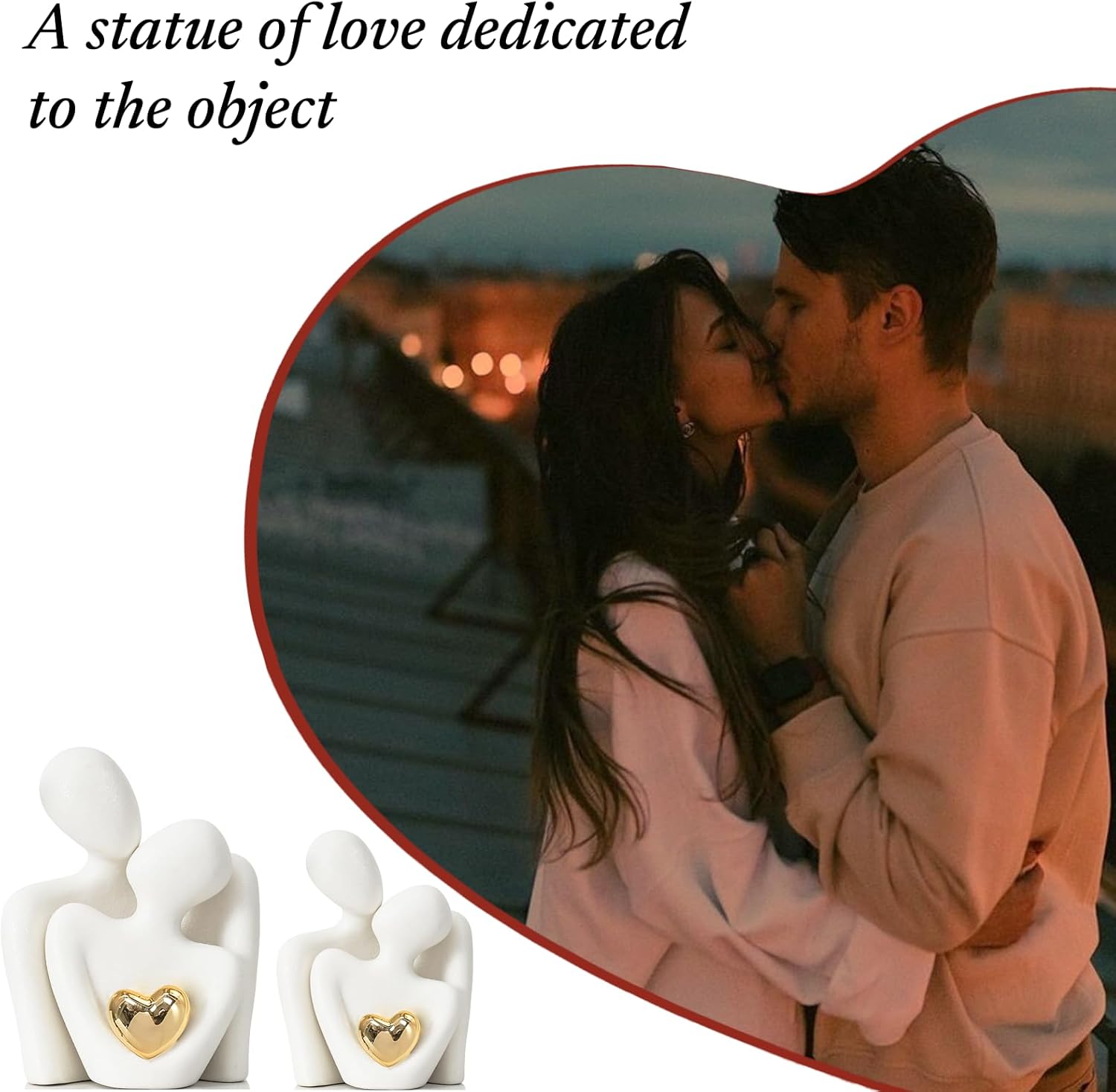 Mini Couple Statue Gold Heart Decor for Living Room