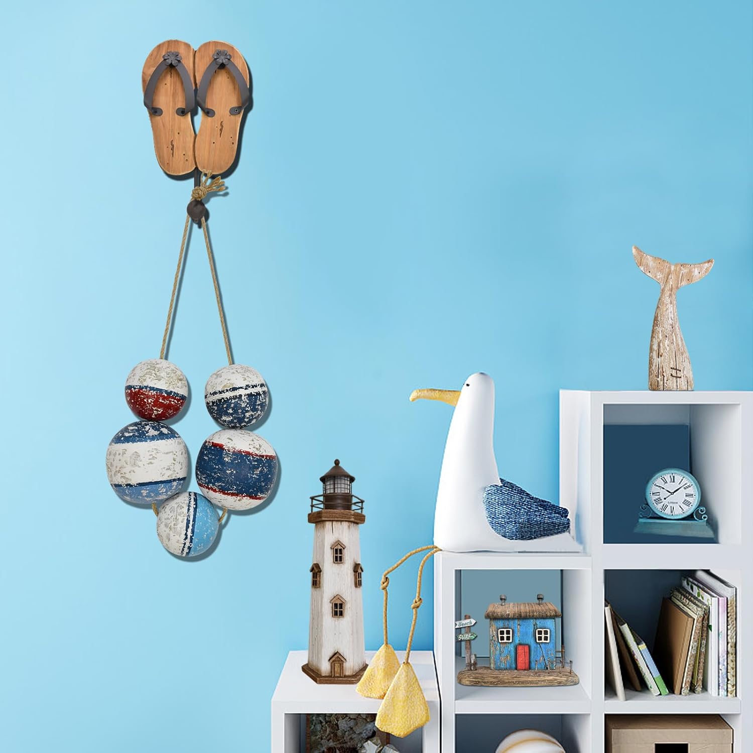 Rustic Wood Fishing Float Wall Decor Hanging Ornaments