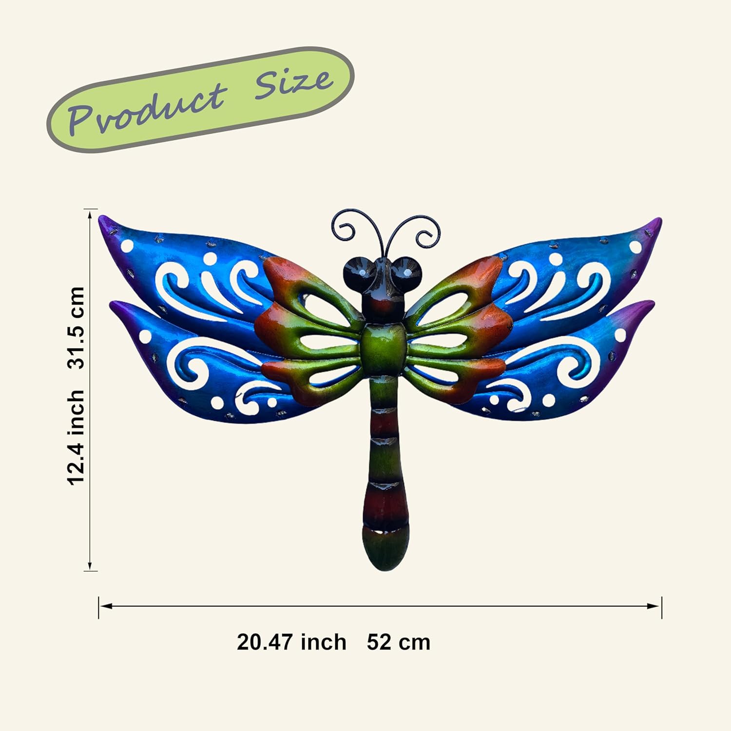 WAIU 20 Inch Solar Metal Dragonfly Wall Light - Blue