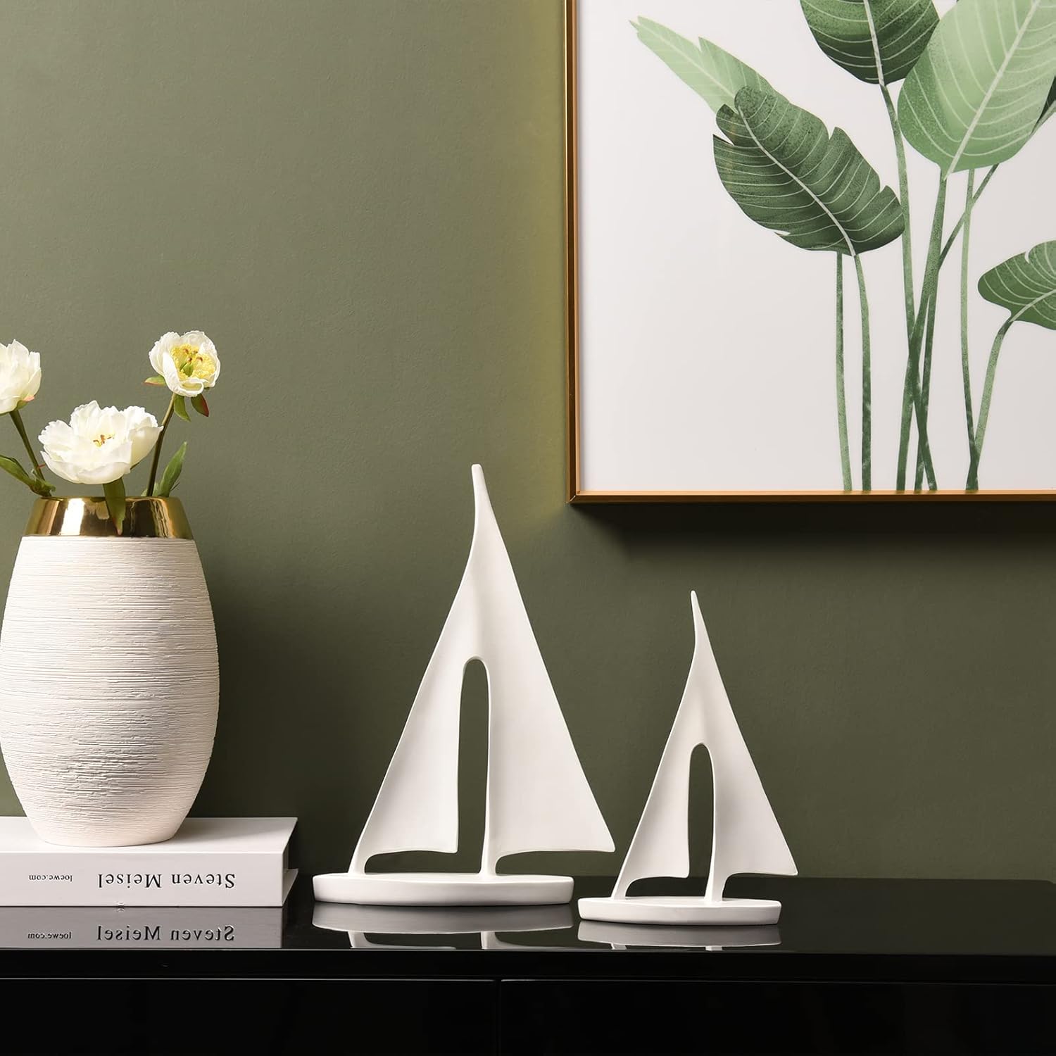 Modern Sailboat Sculpture Decor 2 Pack White