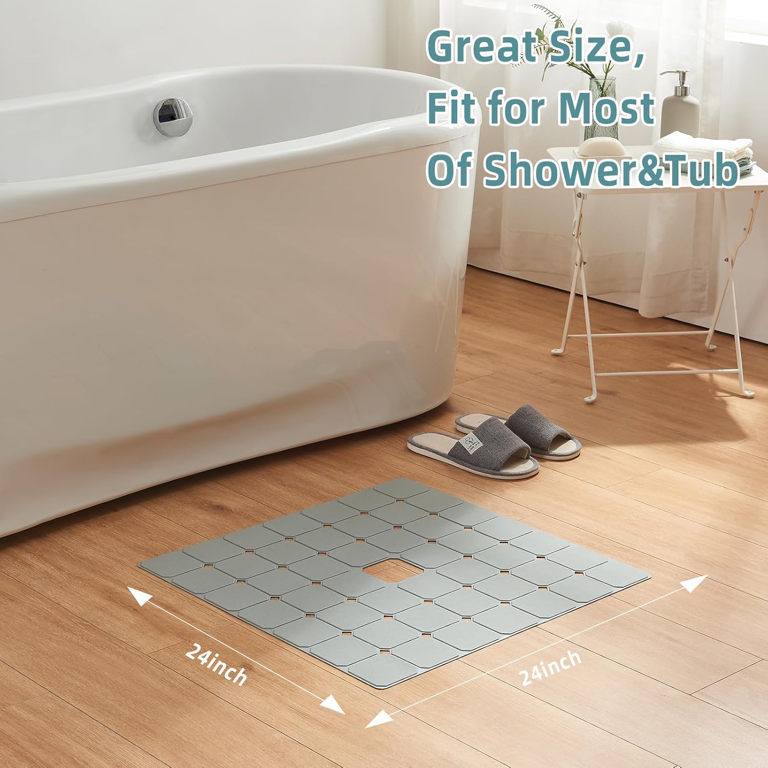 MeimeiDe Non-Slip Silicone Shower Mat 24x24 Inch Grey