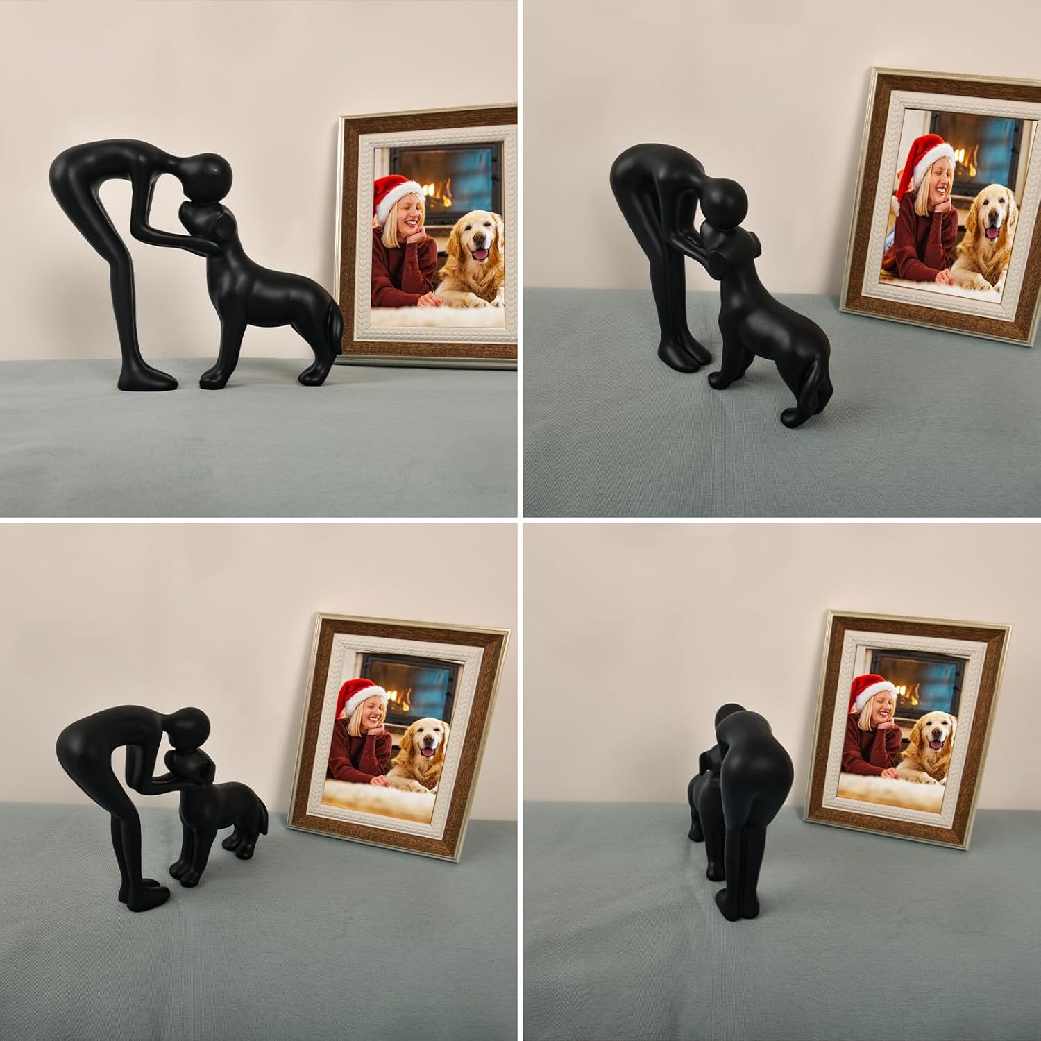 Dog Sculpture Home Decor Cute Man and Dog Statue Black