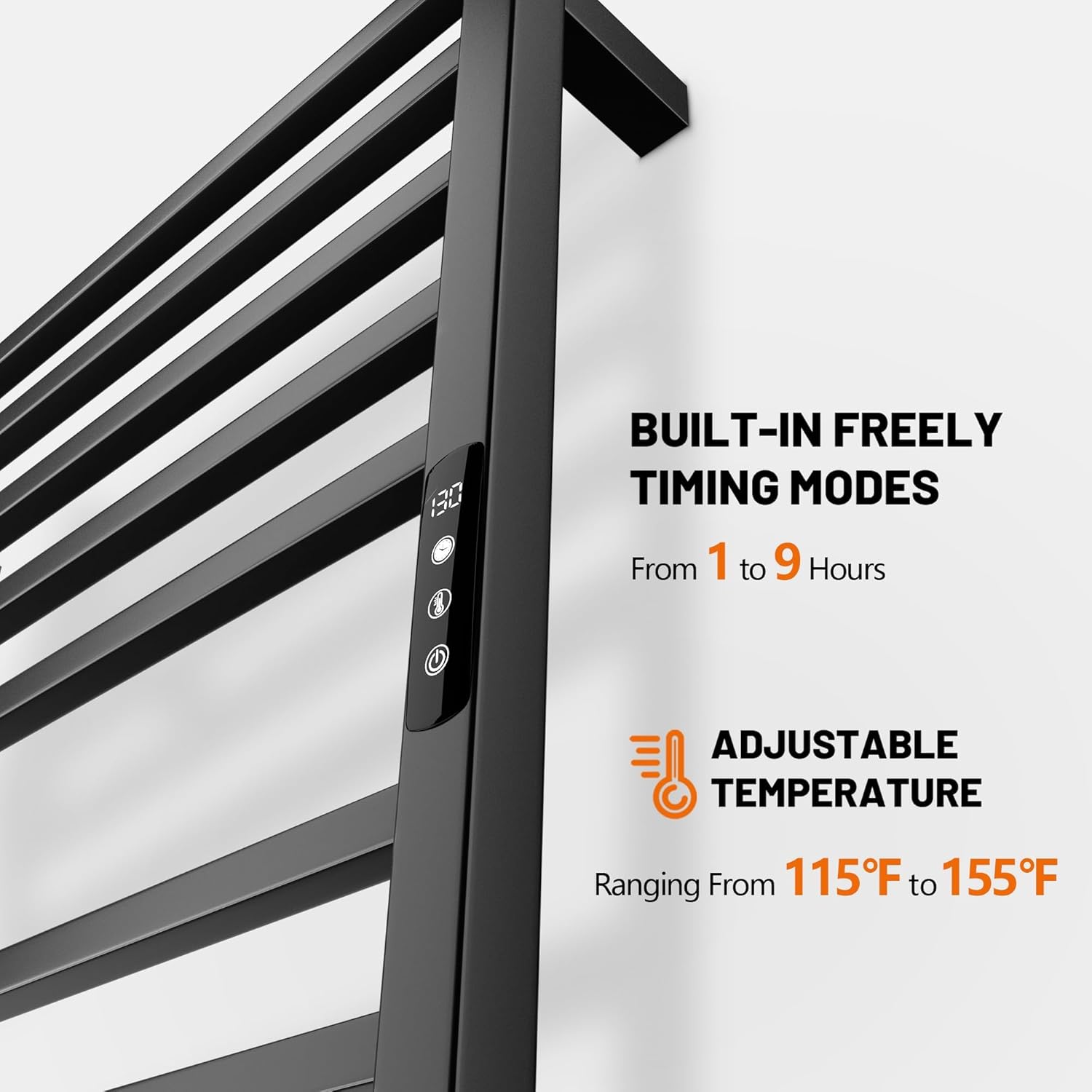 Poloma Wall Mounted Towel Warmer Rack Electric Stainless Steel Matt Black
