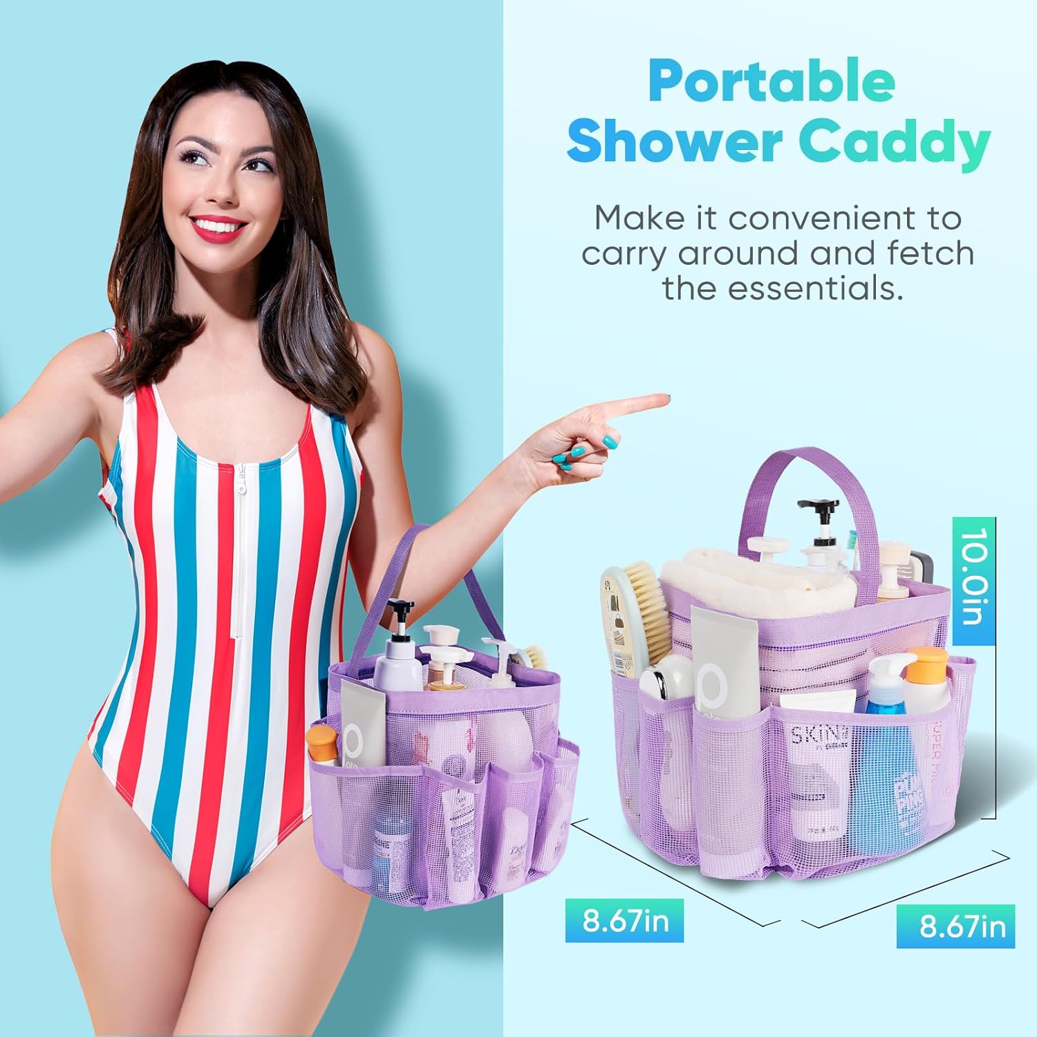 EUDELE Mesh Shower Caddy with 8 Pockets and Oxford Base - Portable for Dorm Beach Gym