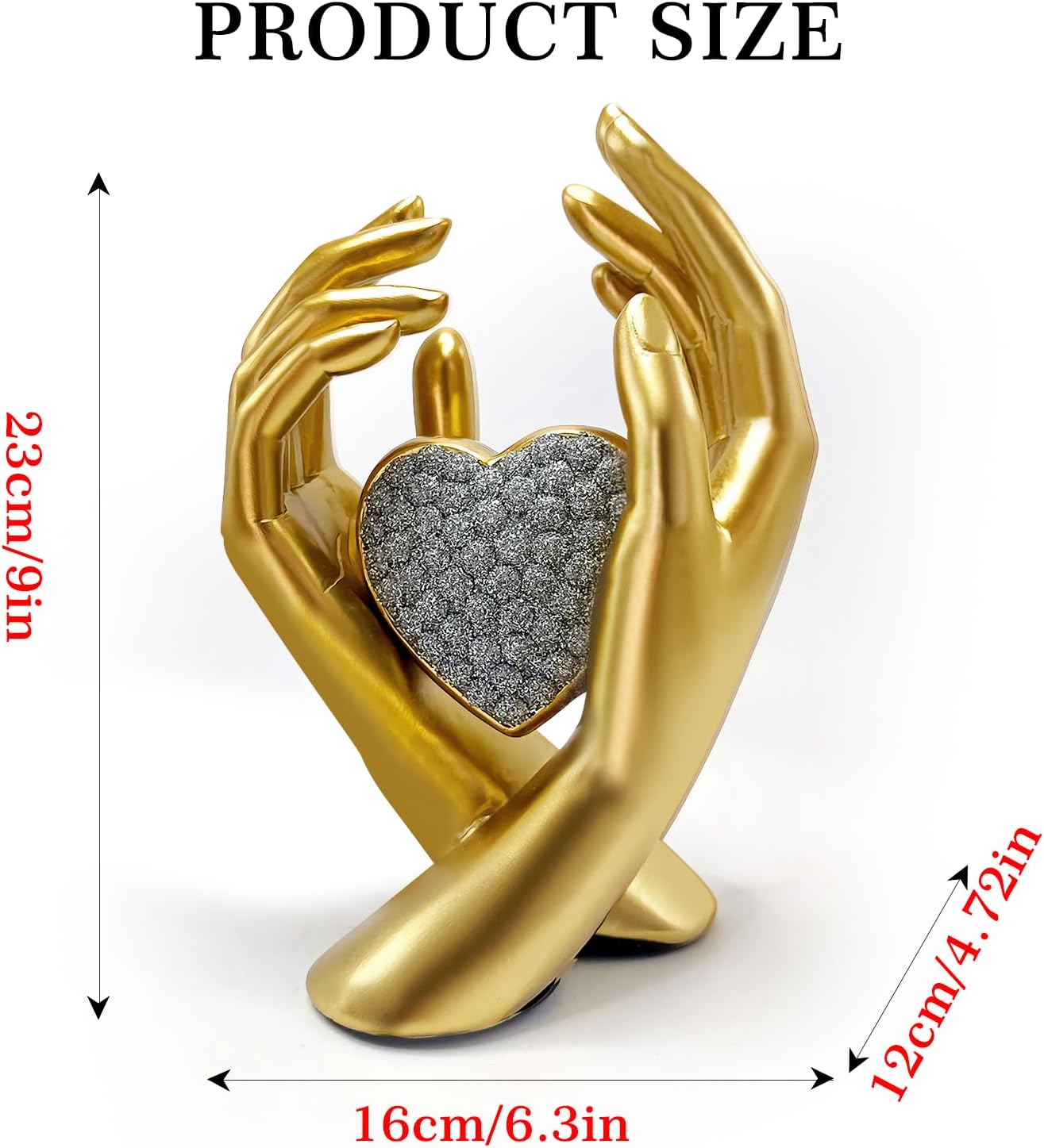 Gold Heart Hands Sculpture for Home Office Bedroom Decor