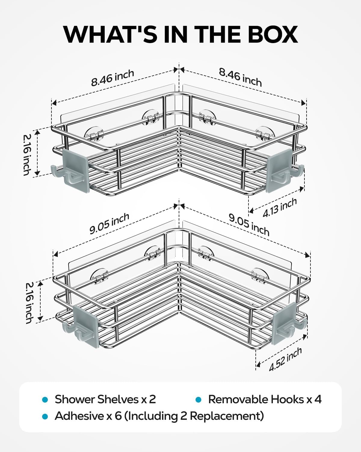 Nieifi Corner Shower Shelves 2 Pack Stainless Steel Caddy with Hooks