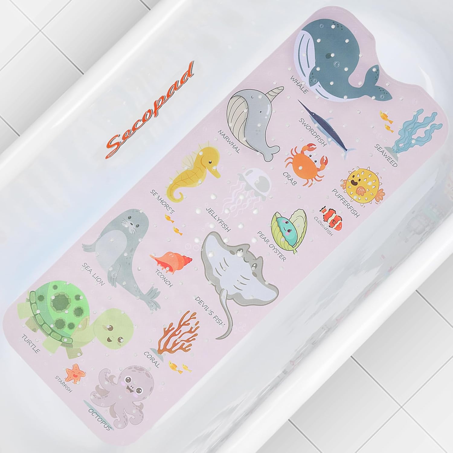 Secopad Baby Bath Mat with Suction Cups and Drain Holes 1