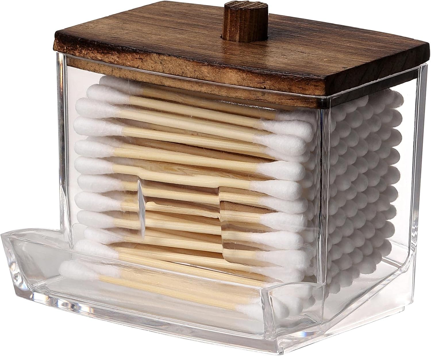 Tbestmax 7 OZ Cotton Swab Holder with Brown Wood Lid