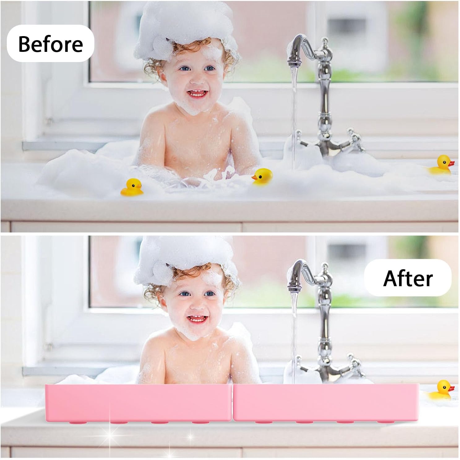 Roslim 2Pack Silicone Splash Guard for Kids with 4 Suction Cups Pink