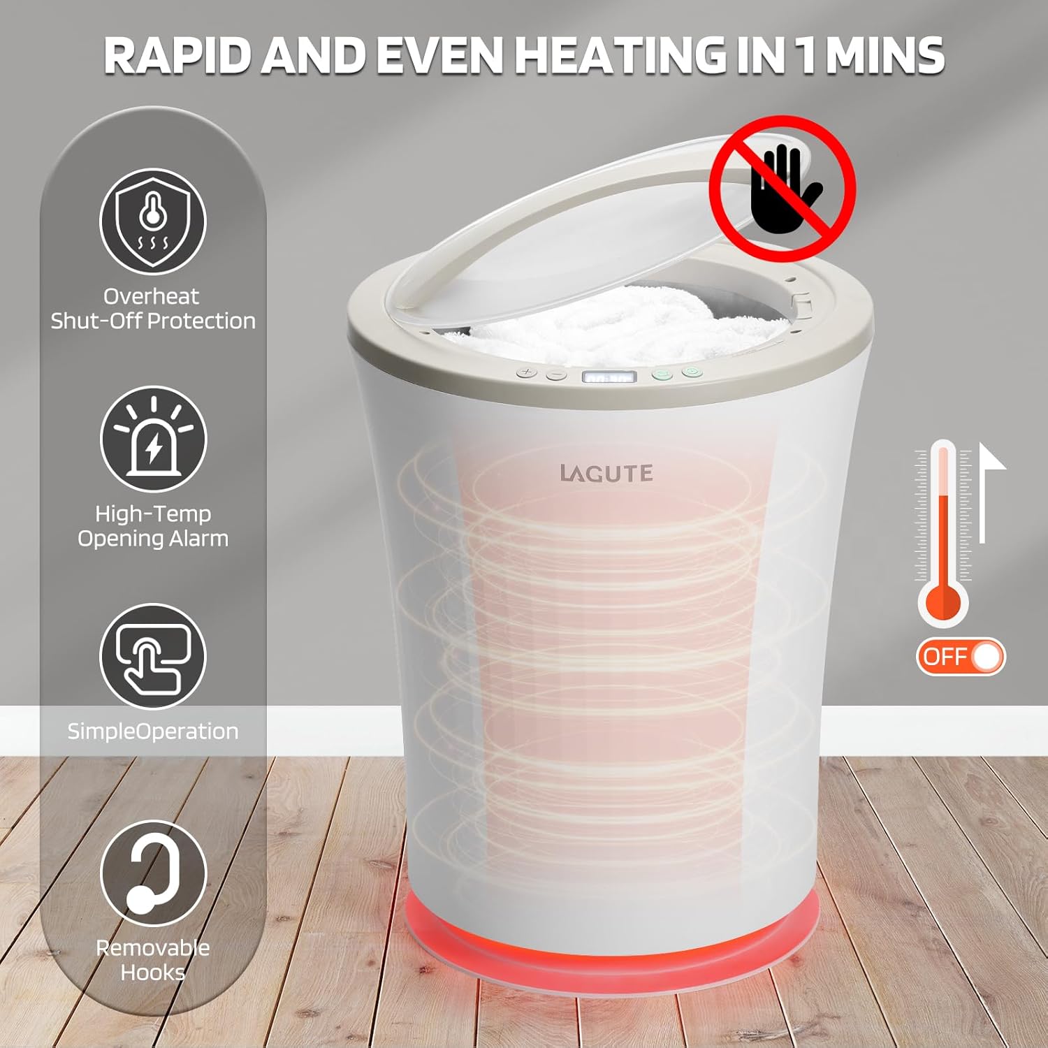 Lagute Towel Warmers Bucket with 24H Delay RGB Light