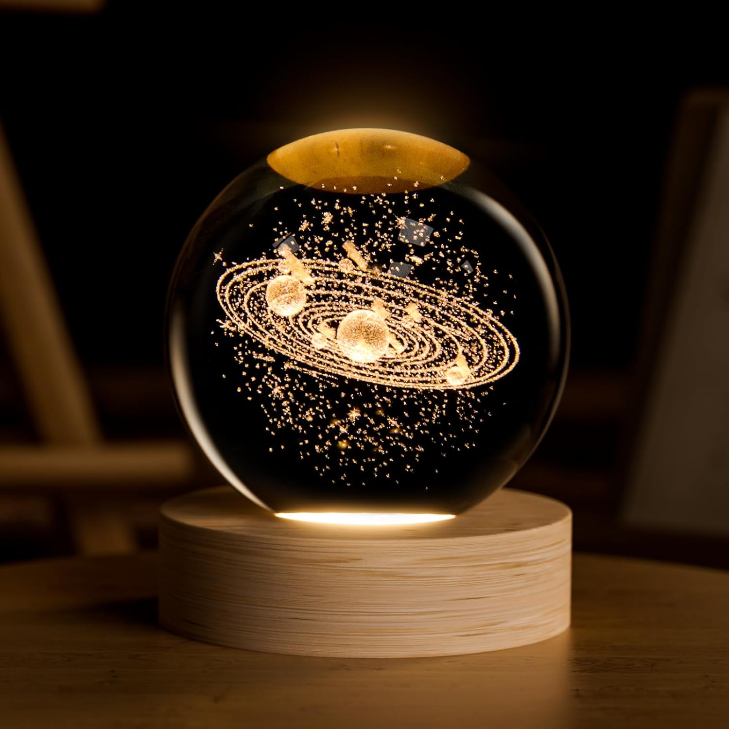 Moon Crystal Ball with LED Light and Wooden Base