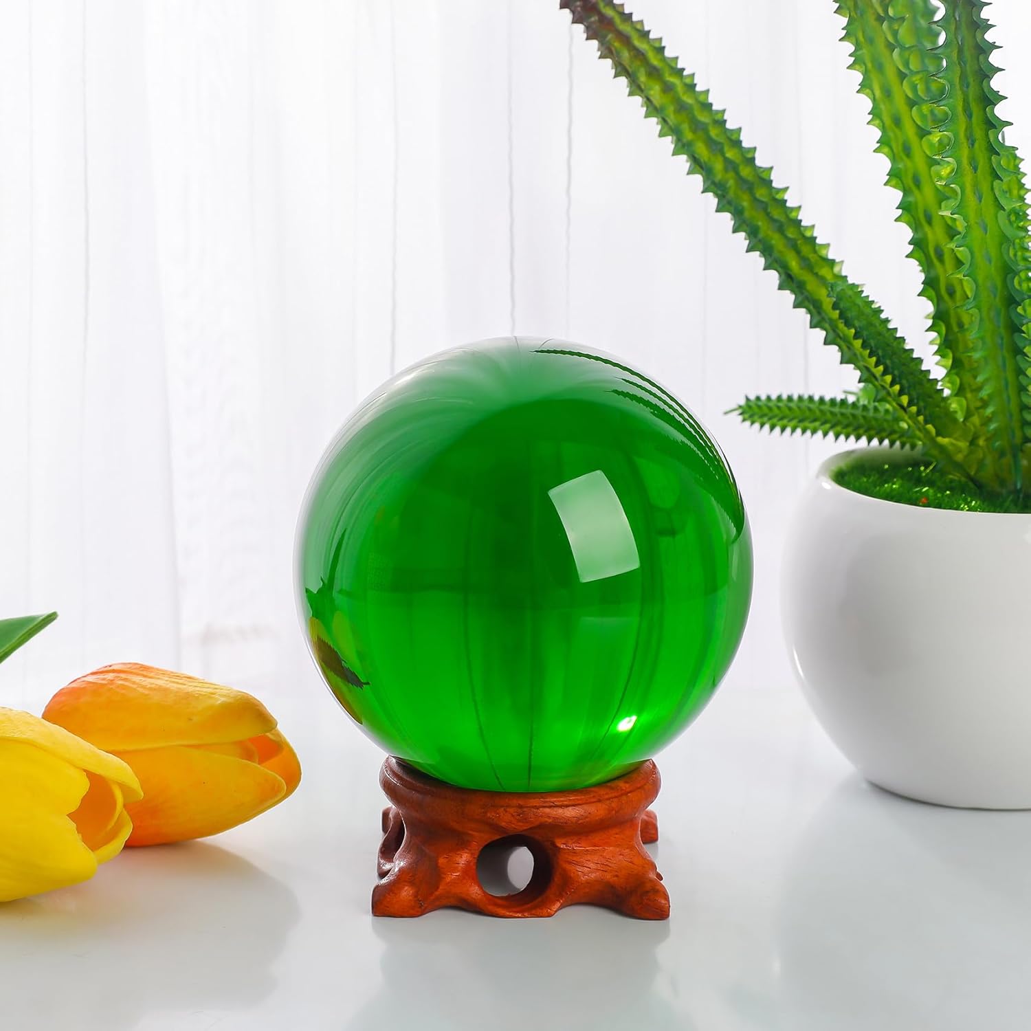 Modaier Green Crystal Ball 80mm with Rose Stand and Gift Box