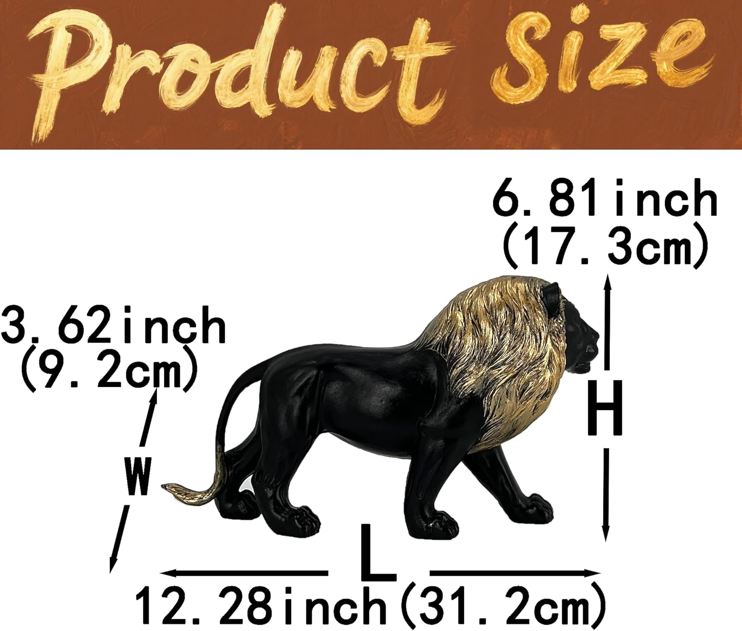 12 Black Gold Lion Statue Handmade Resin Decor