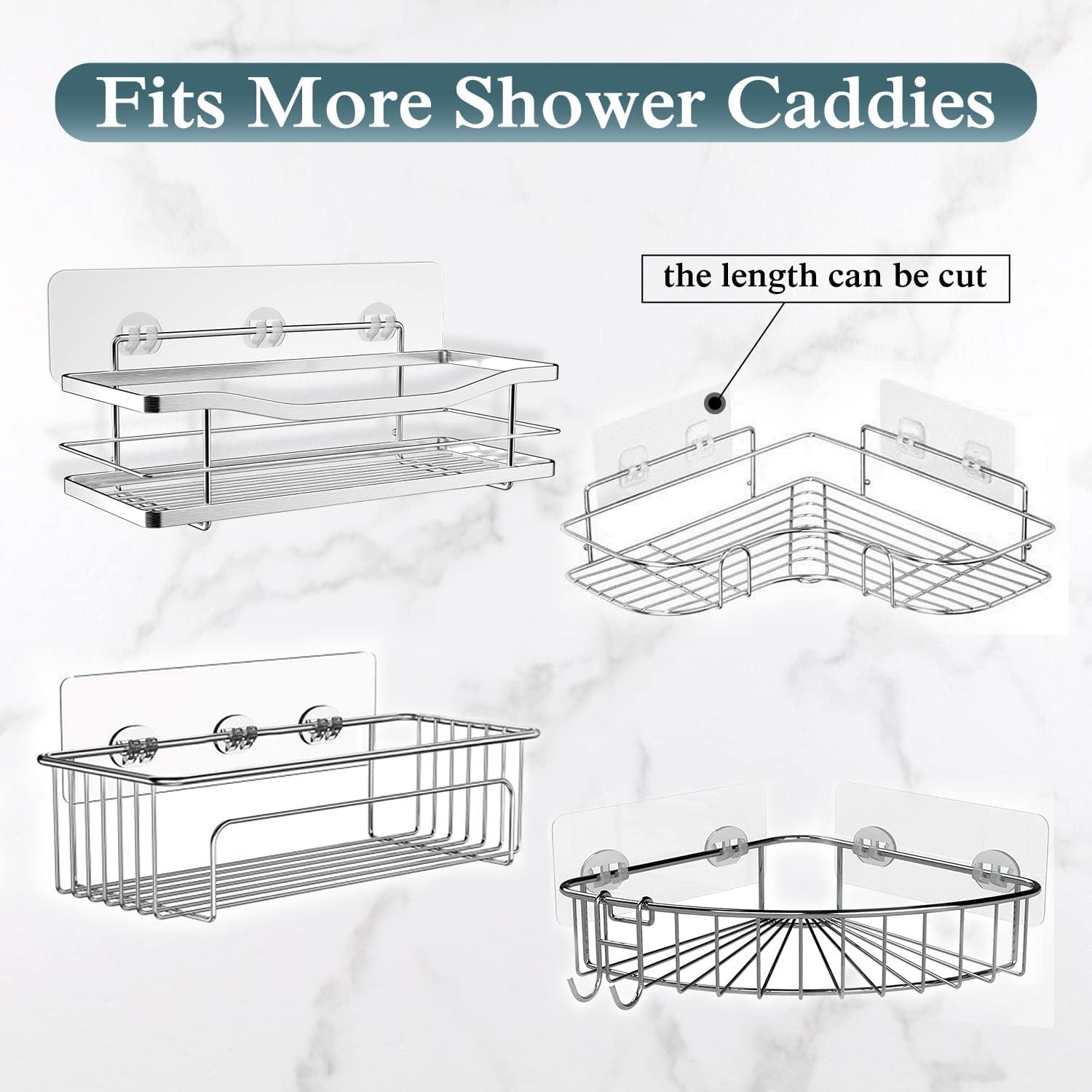 EAGMAK 2 Pack Transparent Shower Caddy Adhesive No Drilling