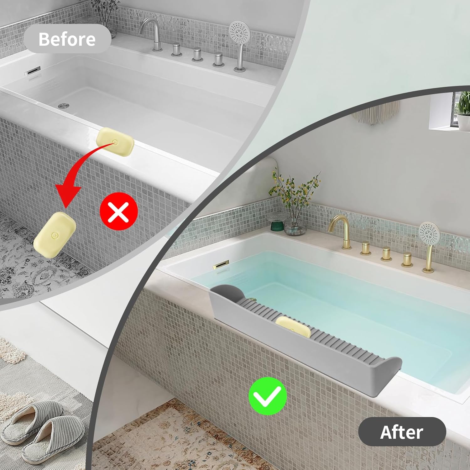 BUQ Splash Guard for Bathtub - 4 Suction Cups Gray 1 Pack