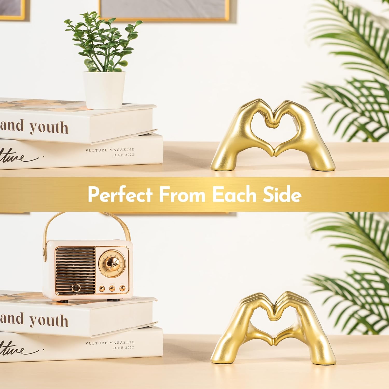 Heart Hands Sculpture - Gold Decor Living Room Accent