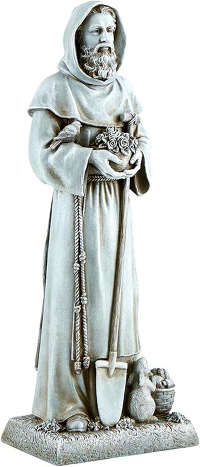 Garden Statue - Saint Fiacre 12 Inch Durable Stone-Resin Sculpture