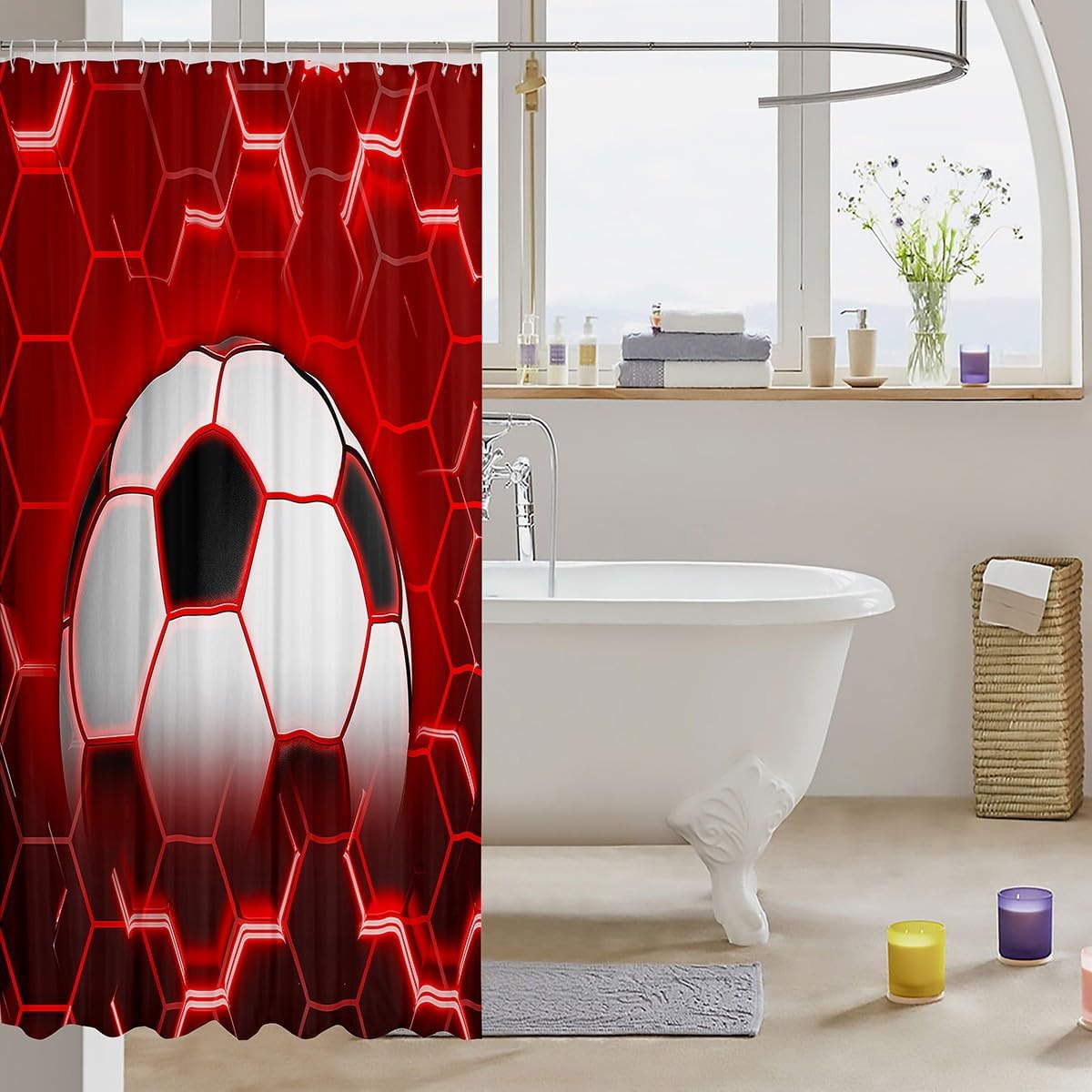 Feelyou Red Football Bath Curtain Set 72x72