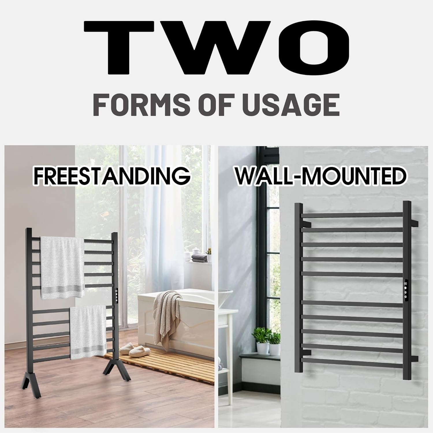 Poloma Wall Mounted Towel Warmer Rack Electric Stainless Steel Matt Black
