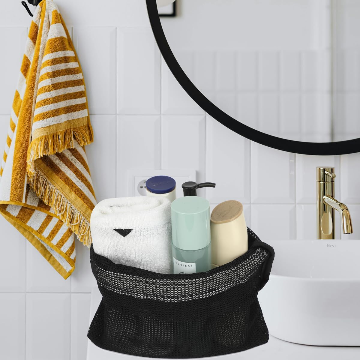 GYEUKHAM Mesh Shower Caddy Quick Dry Portable Toiletry Organizer Black