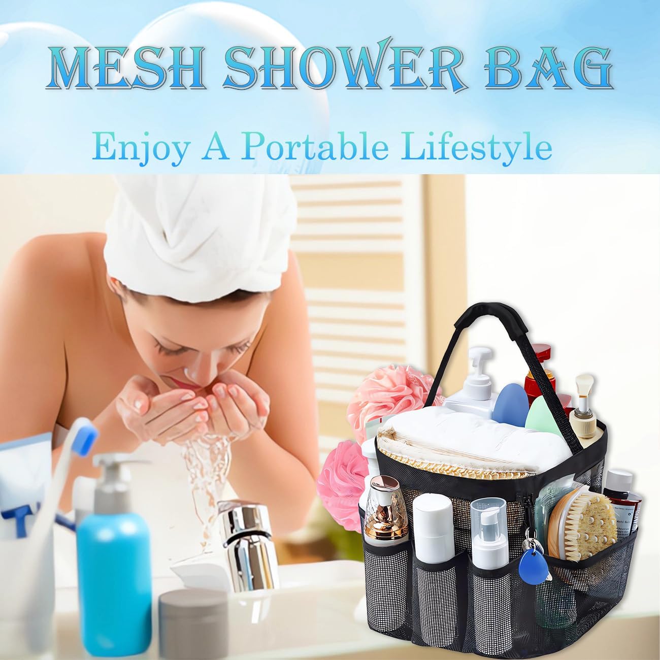 Dolrsrcm Mesh Shower Caddy 8-Pocket Portable Organizer