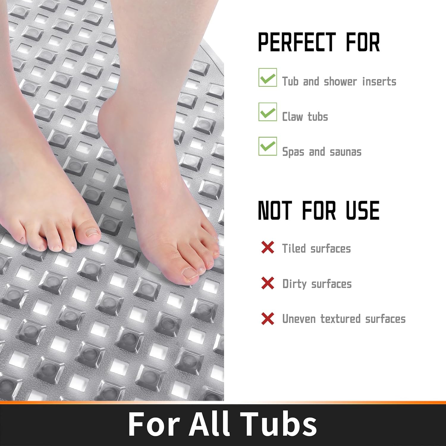 Yimobra Non Slip Bathtub Mat with Strong Suction Cups