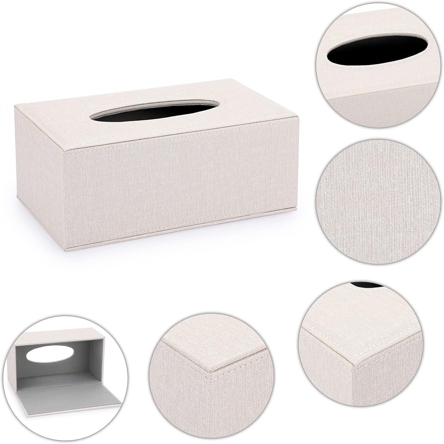 Sumnacon Tissue Box Cover Rectangle Linen Beige