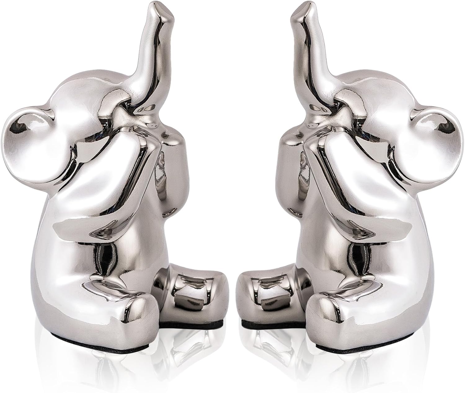 Loving Pair of Small Silver Elephant Statues