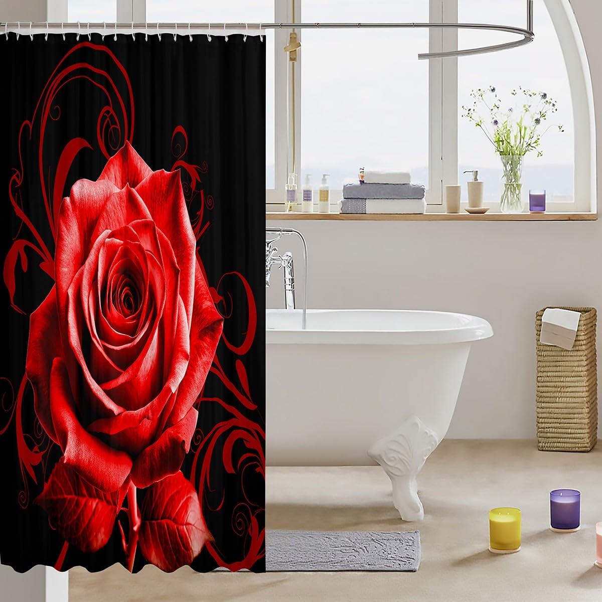 Feelyou Red Rose Shower Curtain Set 72x78