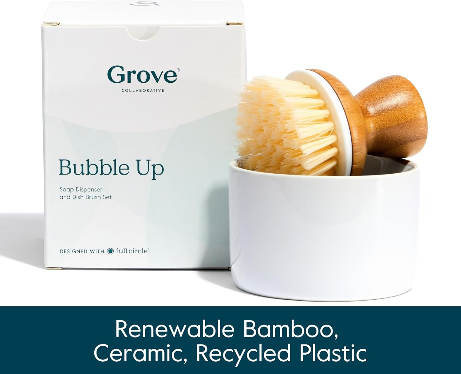 Grove Co Bubble-Up Dish Soap Dispenser with 2 Brush Set