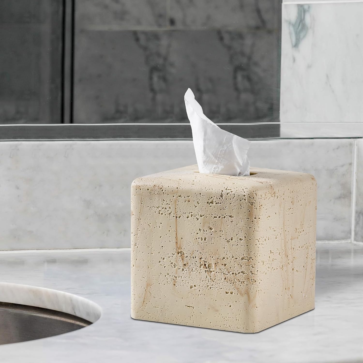 Polytree Natural Travertine Tissue Box Cover Square 1