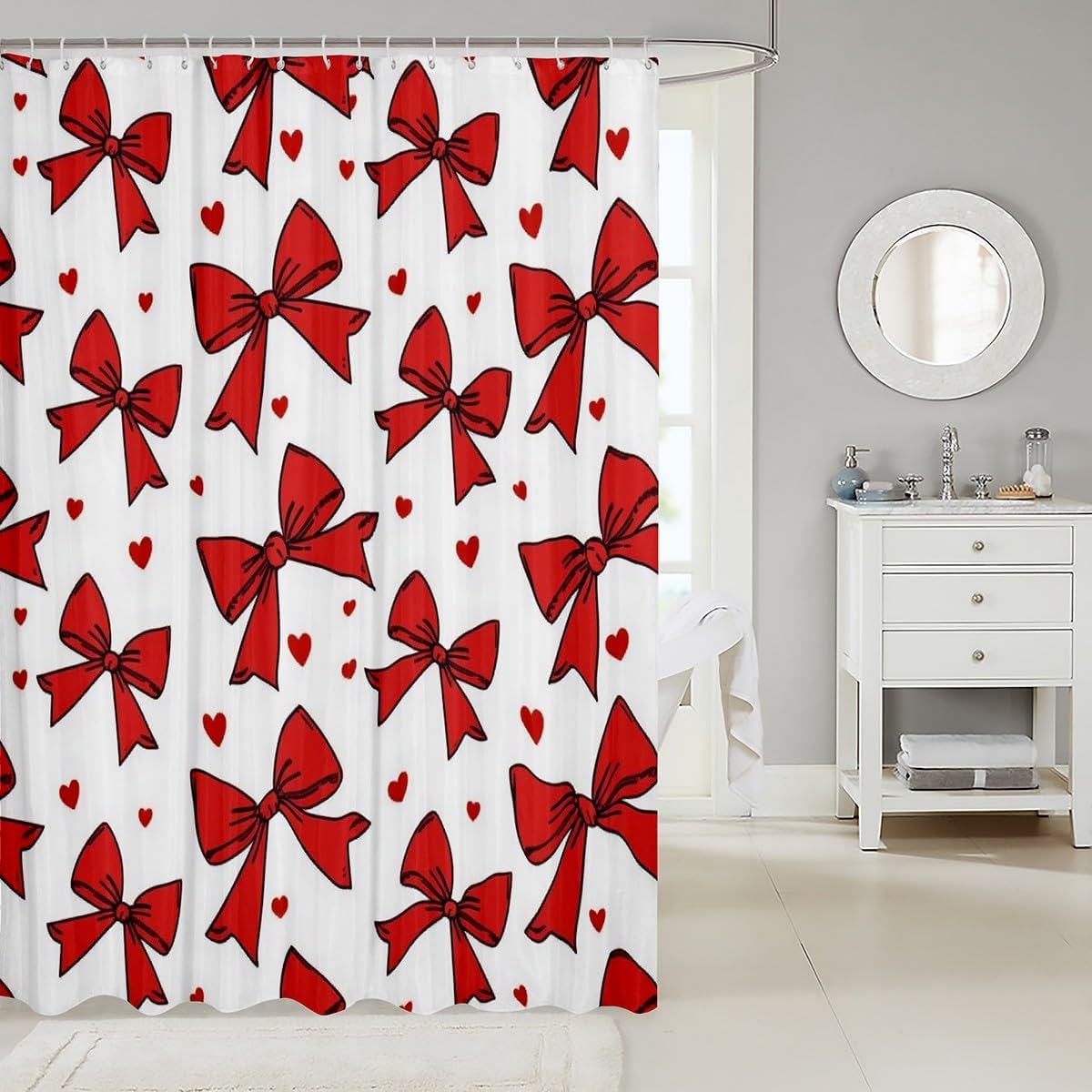 Feelyou Red Bow Shower Curtain Set 72x72 Cute Women
