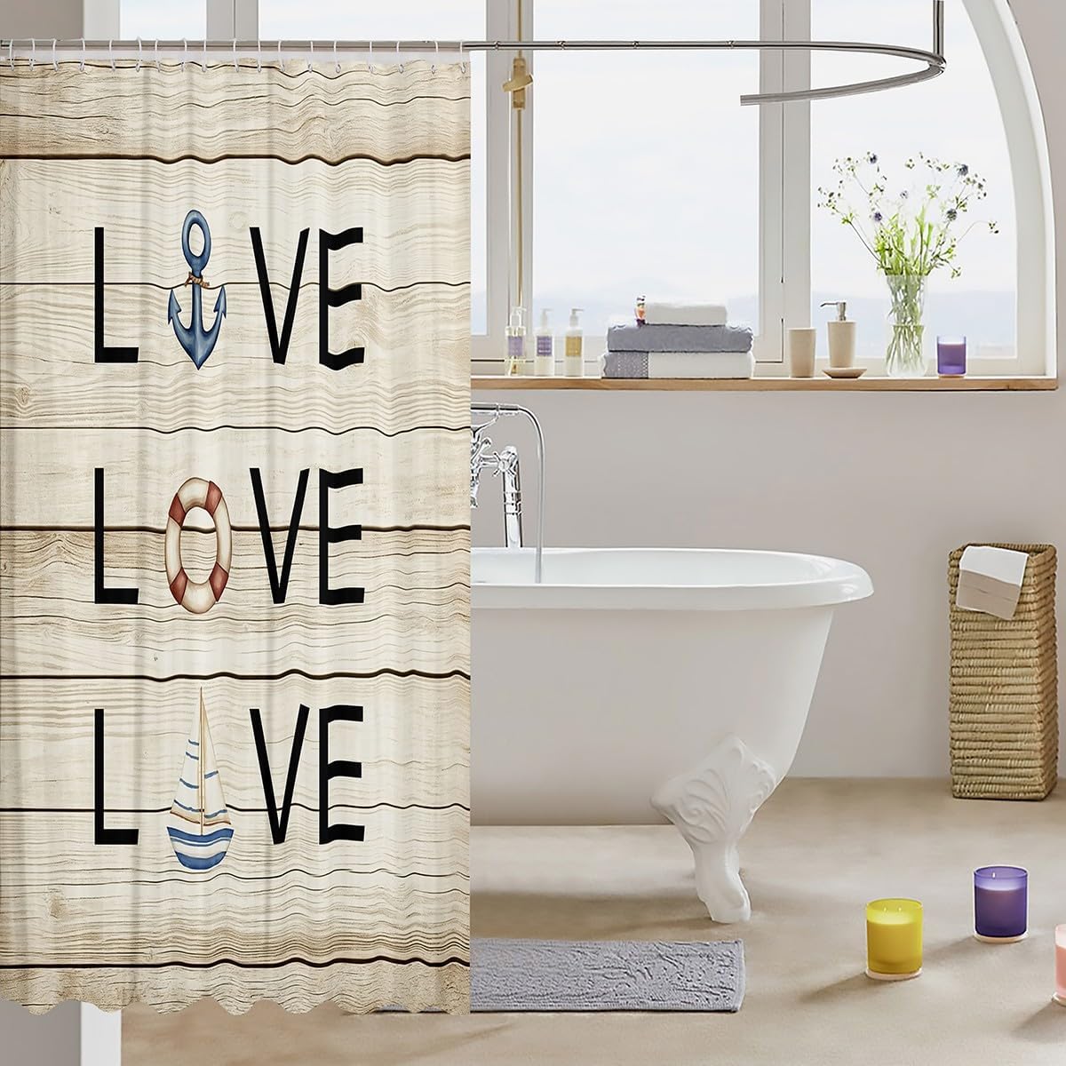 jejeloiu Farmhouse Shower Curtain Set 72x72 with 12 Hooks