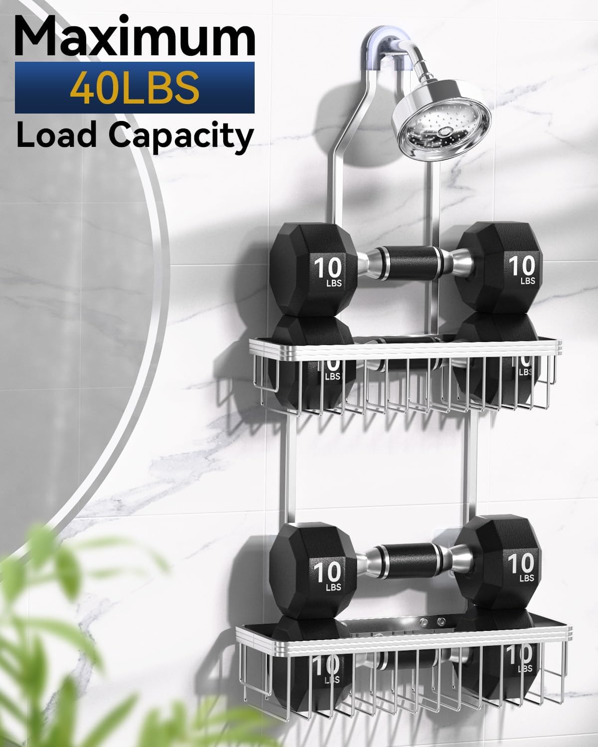 YASONIC Shower Caddy with 2 Tiers and Hooks