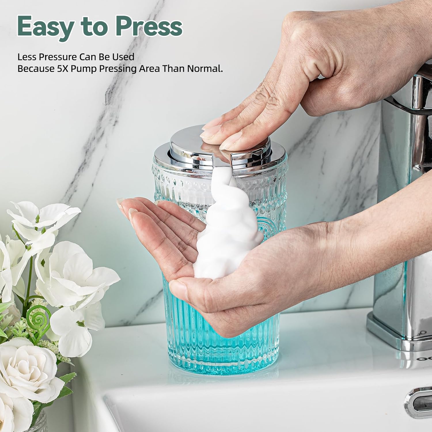 AZMOYAC Glass Foaming Soap Dispenser 10 OZ Clear Pump for Bathroom Kitchen